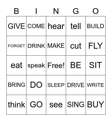 irregular verbs Bingo Card