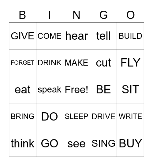 irregular verbs Bingo Card