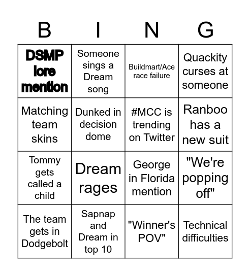 MCC Bingo Card