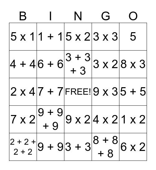 Math Bingo- Addition and Multiplication Bingo Card