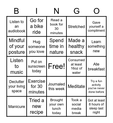 Wellness Bingo Card