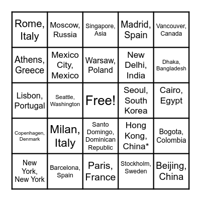 COORDINATES BINGO Card