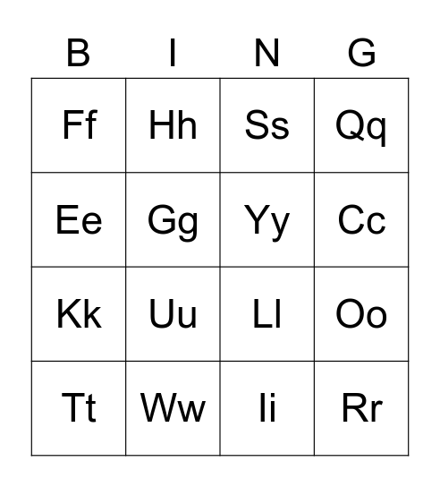 Alphabet Bingo Card