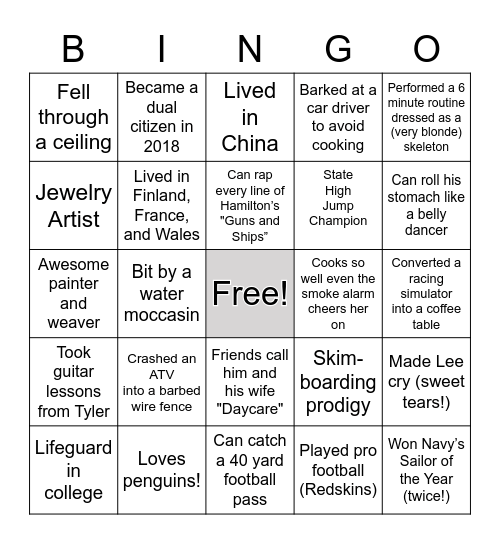 Rehearsal Dinner Bingo Card