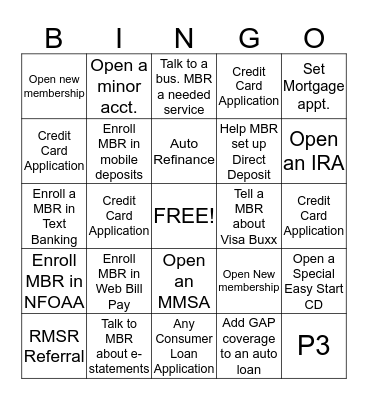NFCU Bingo!!!!! Bingo Card