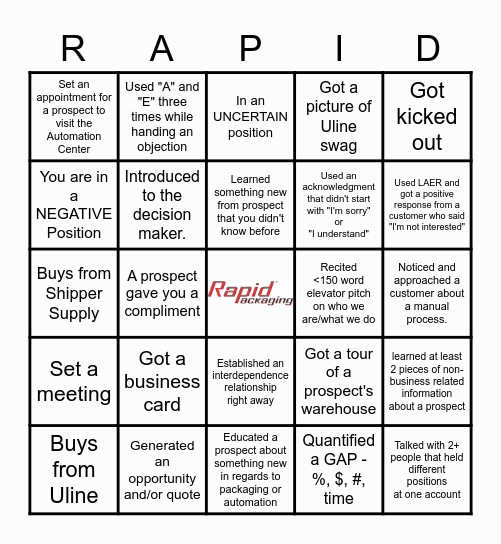 Team Building Rapid Bingo! Bingo Card