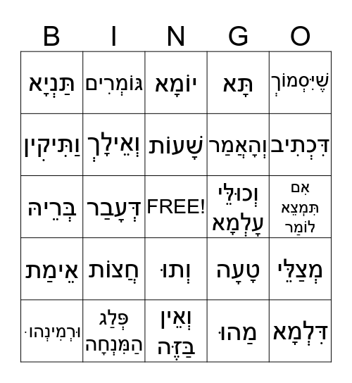 גמרא דף כו עמוד א Bingo Card