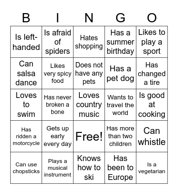 Icebreaker Bingo Card