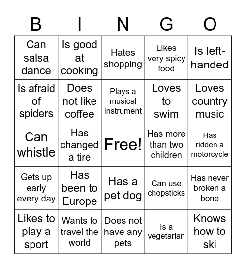 Icebreaker Bingo Card