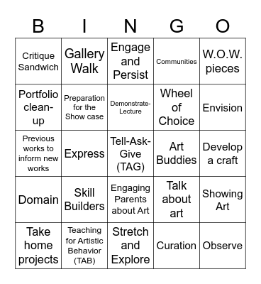 Art Education Bingo Card