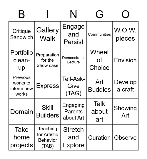 Art Education Bingo Card