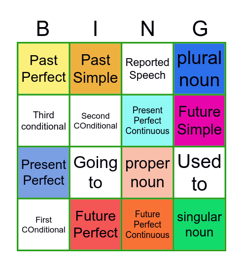 Tenses Bingo Card