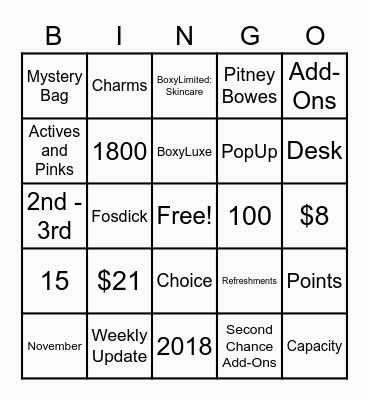 BFA Bingo Card