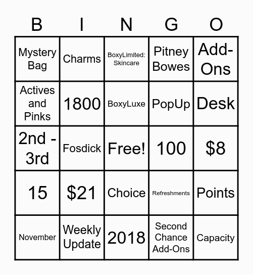 BFA Bingo Card