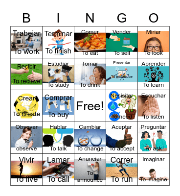 Present Tense Verbs Bingo Card