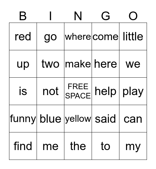 Preprimer Bingo Card
