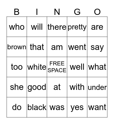 Primer #2 Bingo Card