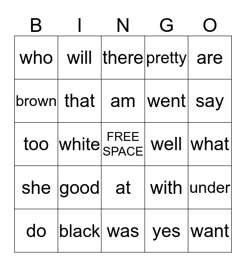 Primer #2 Bingo Card