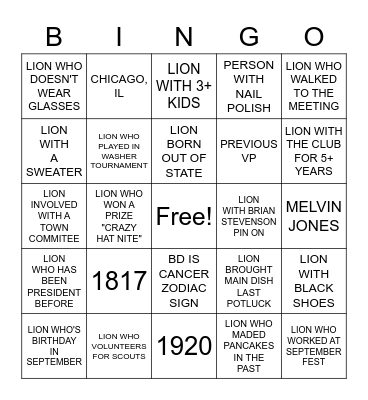 LIONS BINGO Card