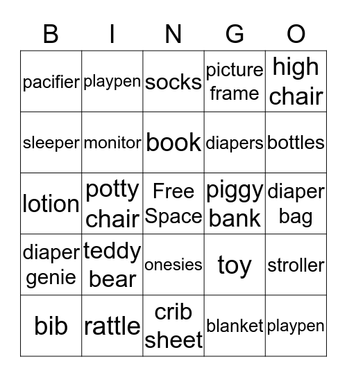 Liz's Baby Shower Bingo Card