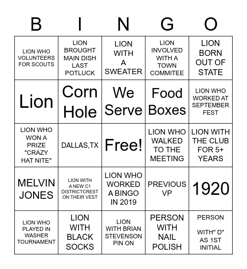 LIONS BINGO Card