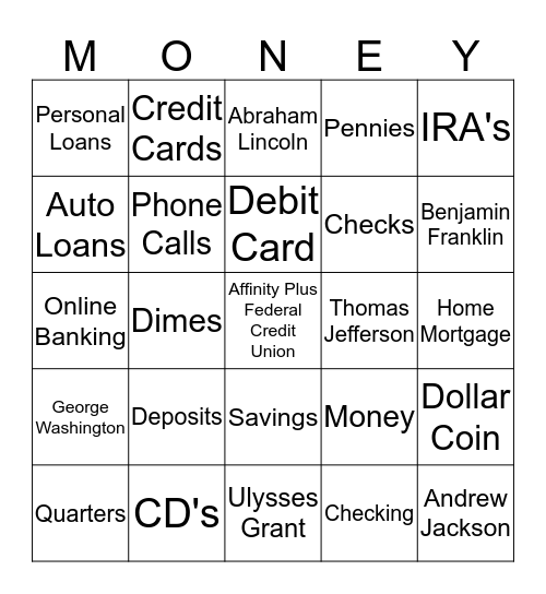 Affinity Plus Bingo Card