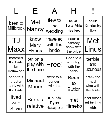 Bride to B...INGO! Bingo Card