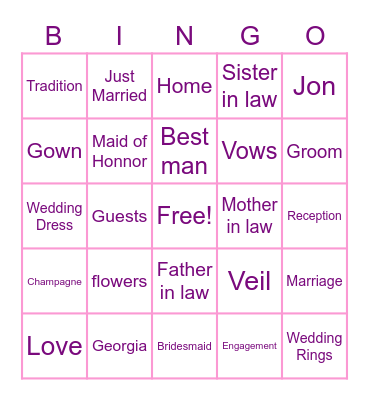 Bridal Shower Bingo Card