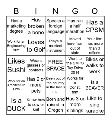SMPS - Speed Networking Bingo Card