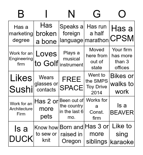 SMPS - Speed Networking Bingo Card