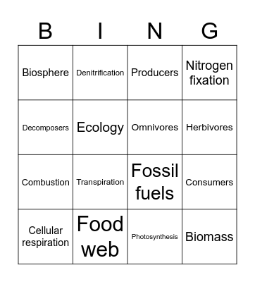 EVS Unit 2 Bingo! Bingo Card