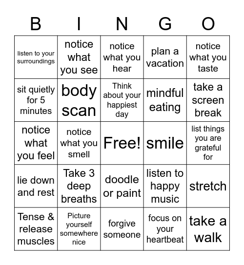 MINDFULNESS Bingo Card