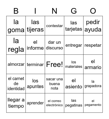 Spanish 2: La escuela 2021 Bingo Card