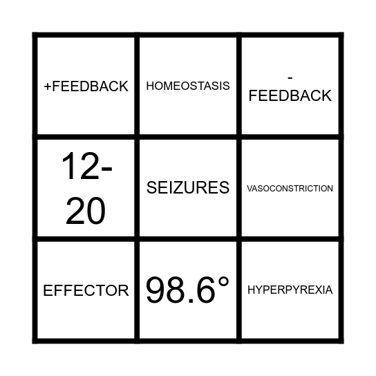 HOMEOSTASIS Bingo Card