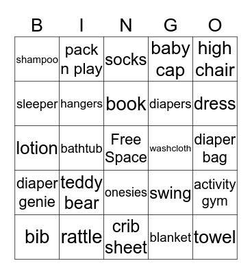 Liz's Baby Shower Bingo Card