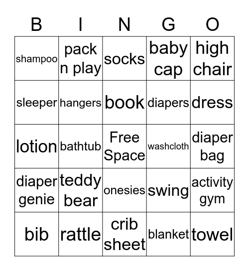 Liz's Baby Shower Bingo Card