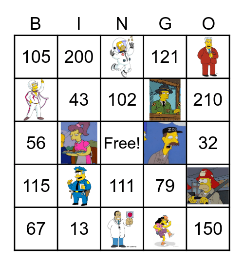 The Simpsons Bingo Card