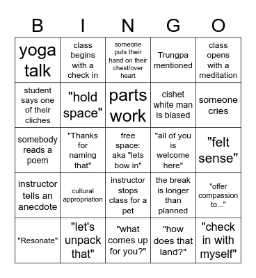 Naropa Bingo Card