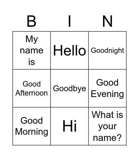 Greetings BINGO Card