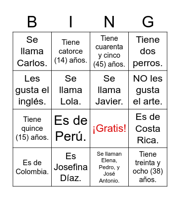 La carta de Josefina Bingo Card