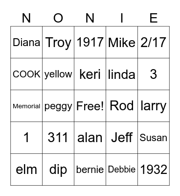 Nonie Bingo Card