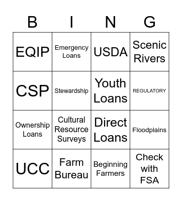 Collegiate Farm Bureau Bingo Card