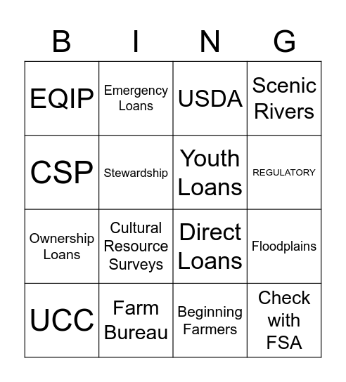 Collegiate Farm Bureau Bingo Card