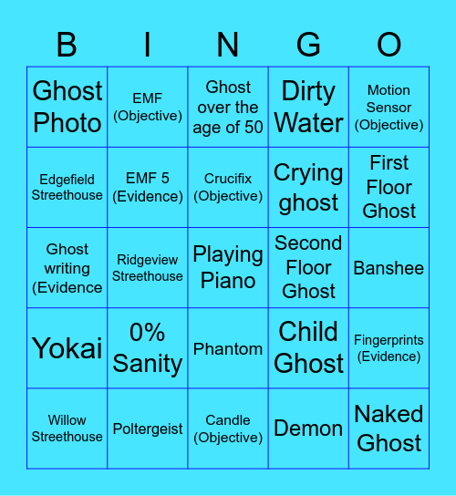 Phasmophobia Bingo Card