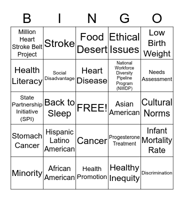 Increasing Minority Health Years  Bingo Card