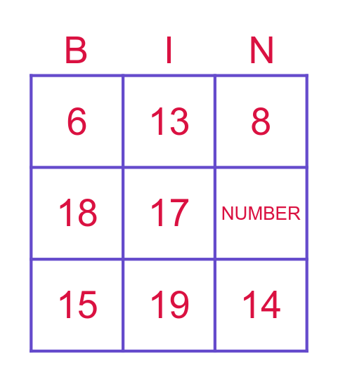 Number Bingo 1 to 20 Bingo Card