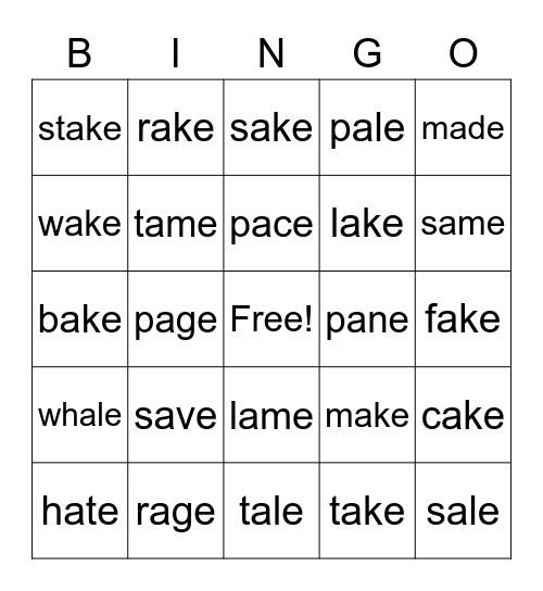 a-e Bingo Card