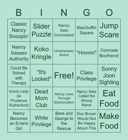 Mystery Monday - Nancy Drew and the Secret of the Old Curse Bingo Card
