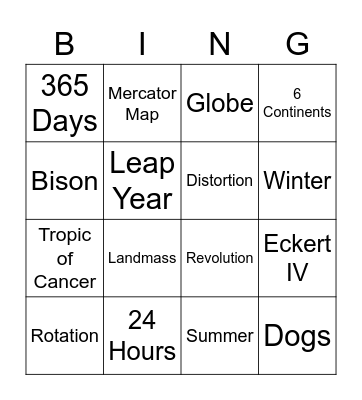 World Geography Bingo Card