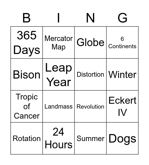 World Geography Bingo Card